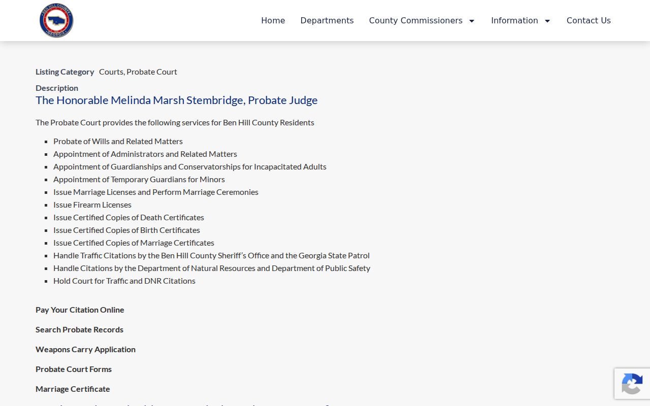 Ben Hill Probate Court traffic citation services