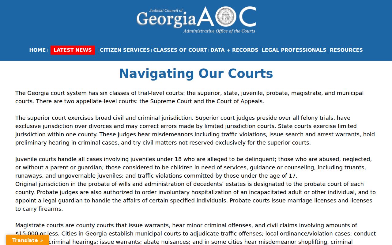 Georgia trial-court classes and jurisdiction overview