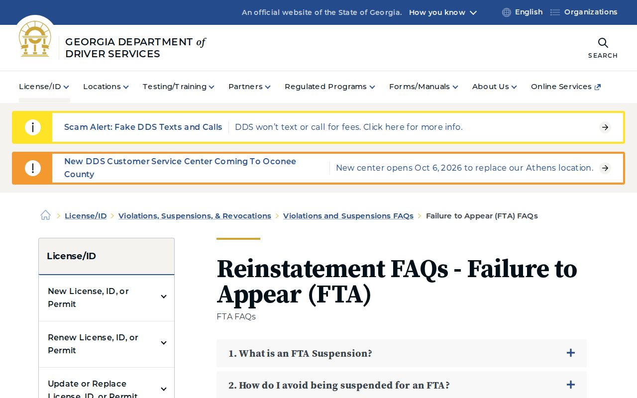 Georgia DDS failure-to-appear suspension sequence