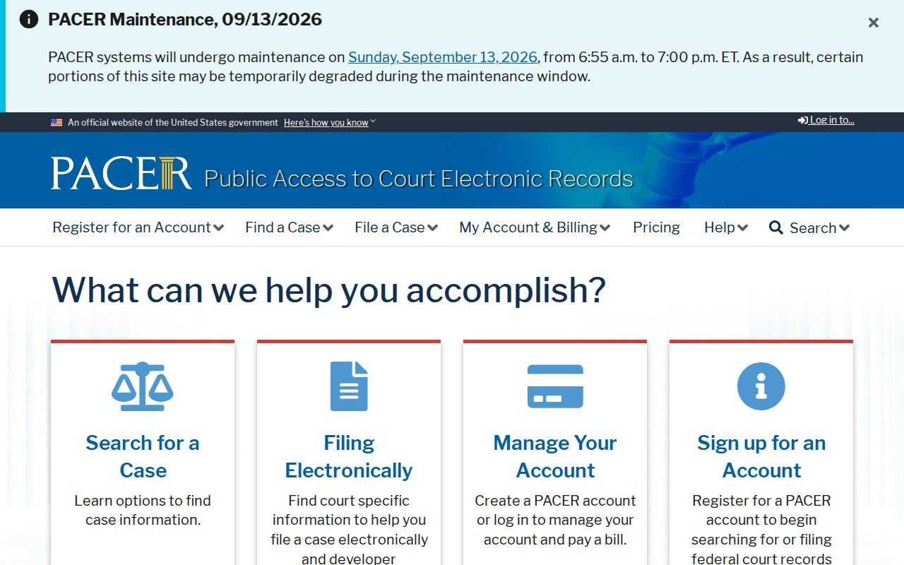 PACER federal court docket access