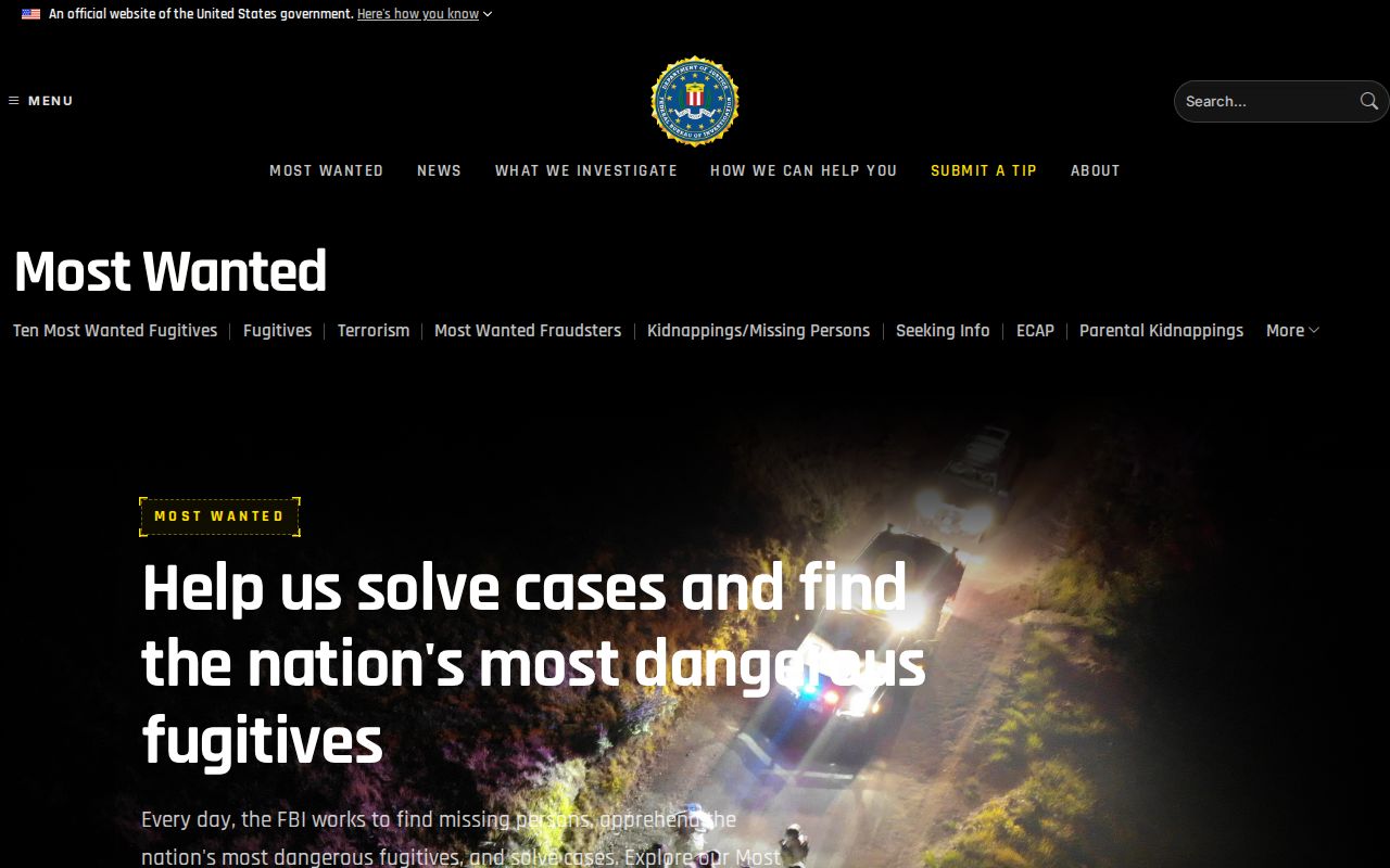 FBI national wanted program interface without profiles