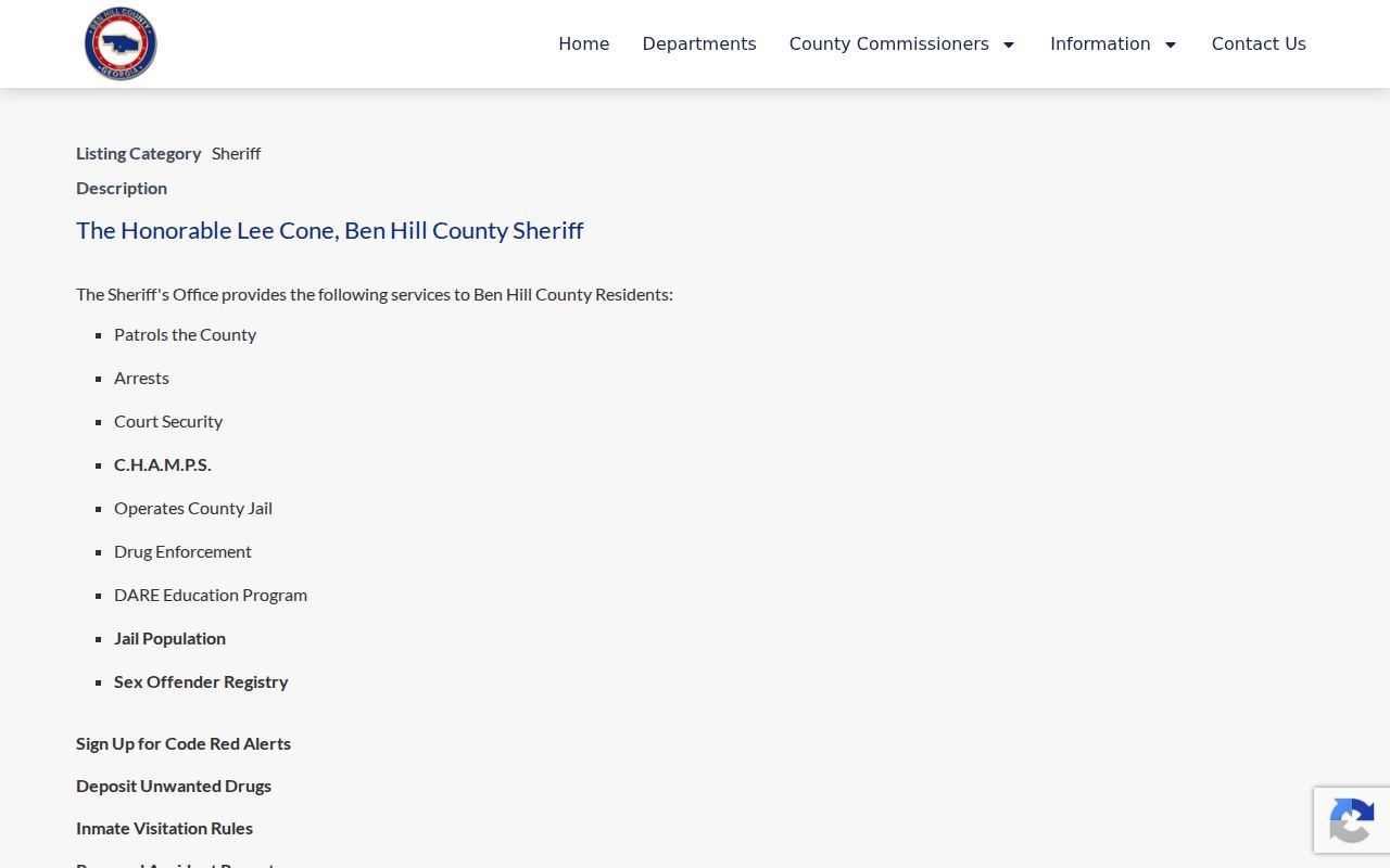Ben Hill County Sheriff services page