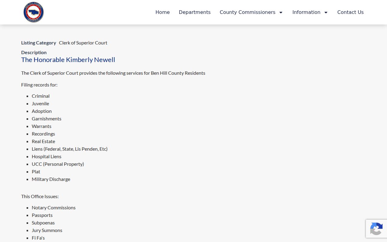Ben Hill Superior Court Clerk warrant-record functions
